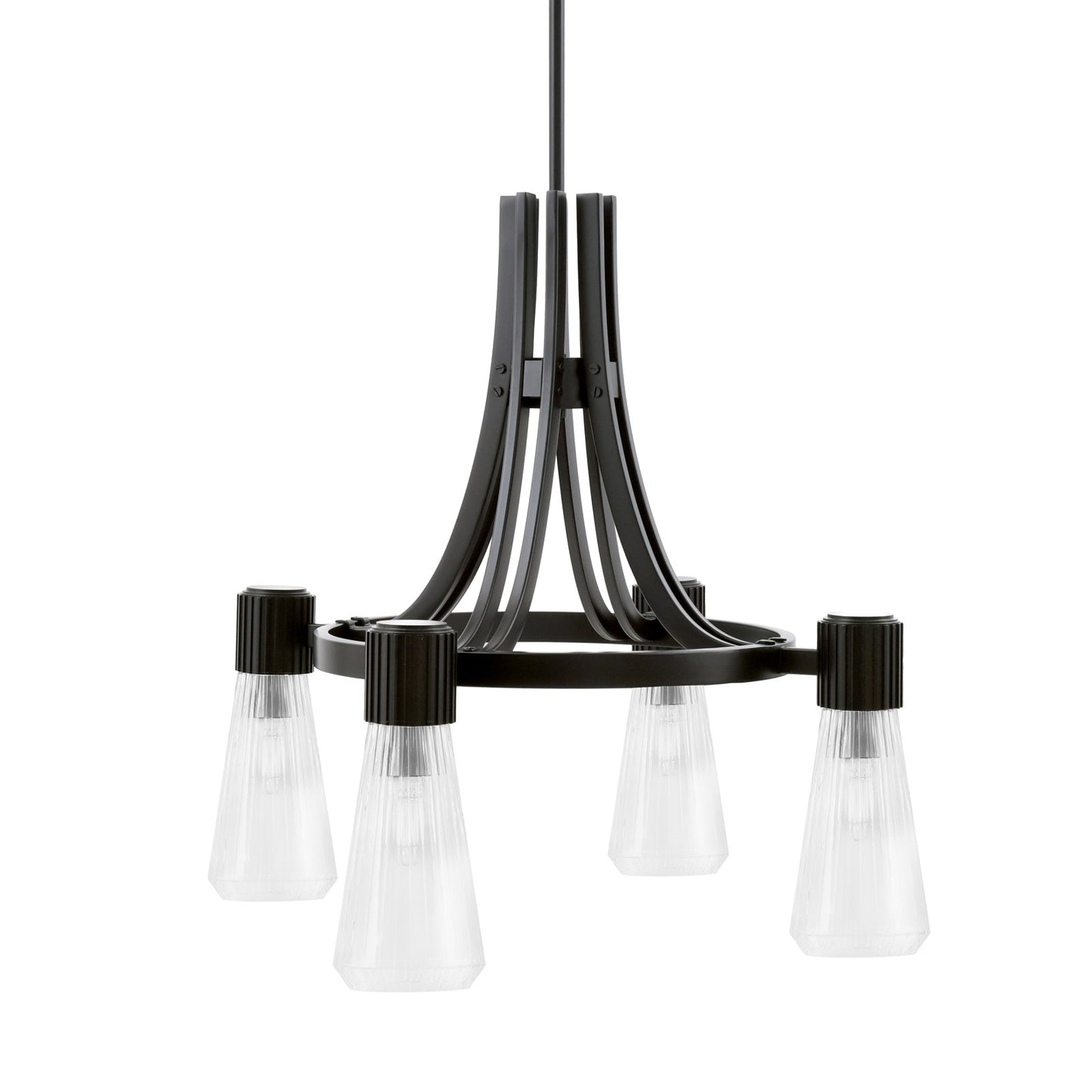 Toltec Everleigh 24in 4-Light Chandelier | Industrial Matte Black and Clear Ribbed Glass | Dining Room & Kitchen | 24 x 24 x 23 in | Model 4814-MB-880