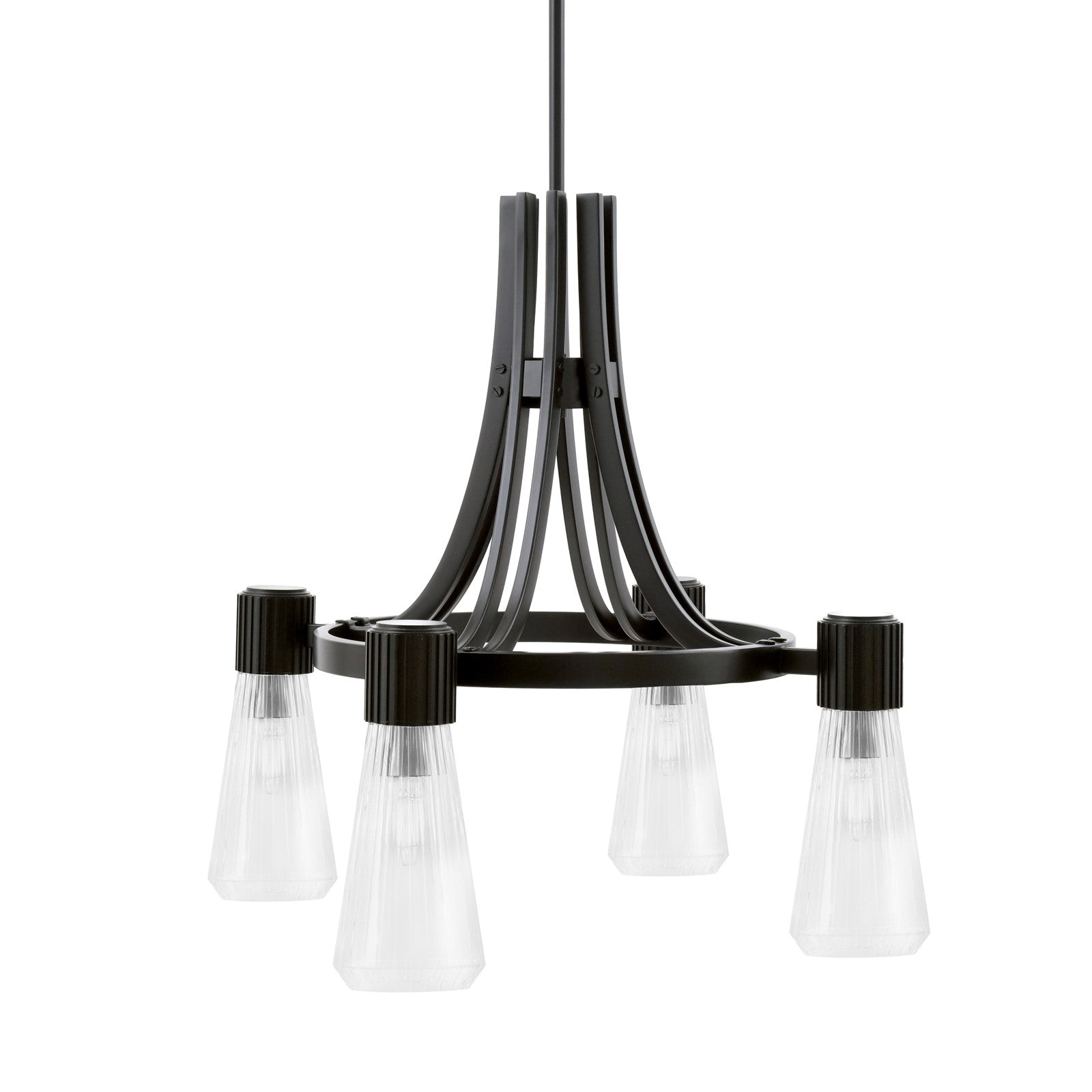 Toltec Everleigh 24in 4-Light Chandelier | Industrial Matte Black and Clear Ribbed Glass | Dining Room & Kitchen | 24 x 24 x 23 in | Model 4814-MB-880