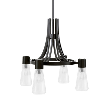 Toltec Everleigh 24in 4-Light Chandelier | Industrial Matte Black and Clear Ribbed Glass | Dining Room & Kitchen | 24 x 24 x 23 in | Model 4814-MB-880