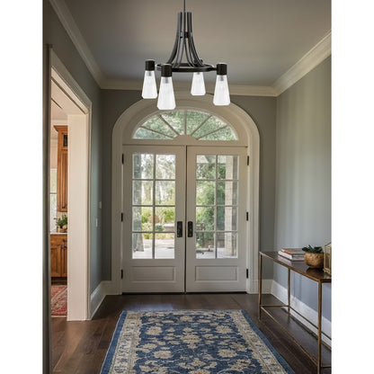 Toltec Everleigh 24in 4-Light Chandelier | Industrial Matte Black and Clear Ribbed Glass | Dining Room & Kitchen | 24 x 24 x 23 in | Model 4814-MB-880