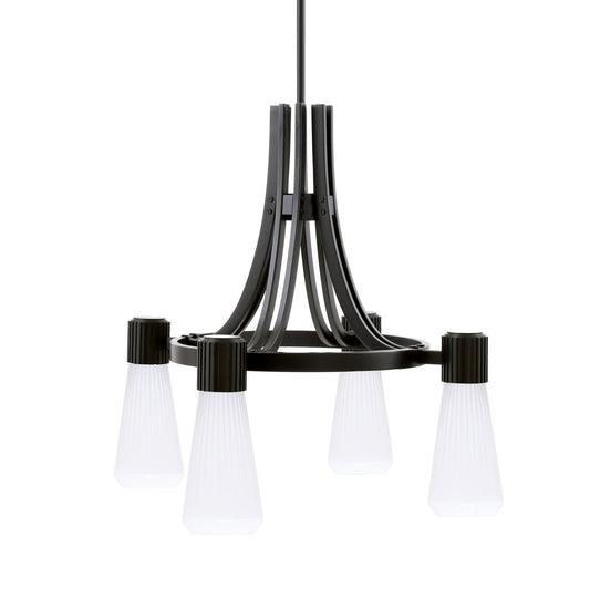 Toltec Everleigh 24in 4-Light Chandelier | Industrial Matte Black and White Opal Ribbed Glass | Dining Room & Kitchen | 24 x 24 x 23 in | Model 4814-MB-881