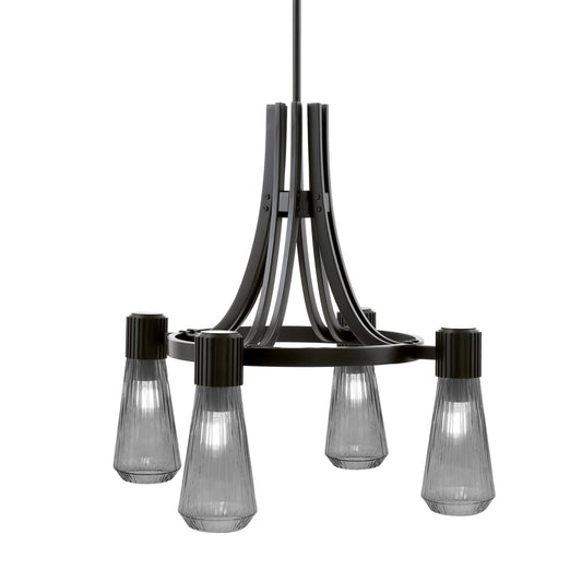 Toltec Everleigh 24in 4-Light Chandelier | Industrial Matte Black and Smoke Ribbed Glass | Dining Room & Kitchen | 24 x 24 x 23 in | Model 4814-MB-882