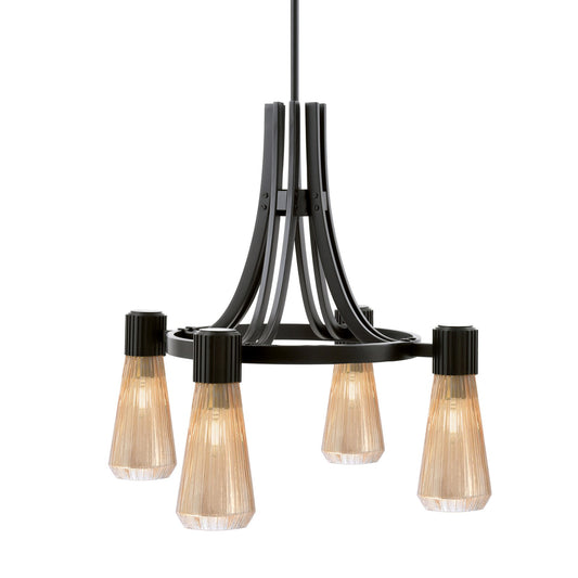 Toltec Everleigh 24in 4-Light Chandelier | Industrial Matte Black and Amber Ribbed Glass | Dining Room & Kitchen | 24 x 24 x 23 in | Model 4814-MB-883