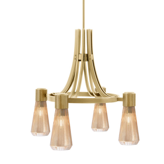 Toltec Everleigh 24in 4-Light Chandelier | New Age Brass and Amber Ribbed Glass | Dining Room & Kitchen | 24 x 23 in | Model 4814-NAB-883