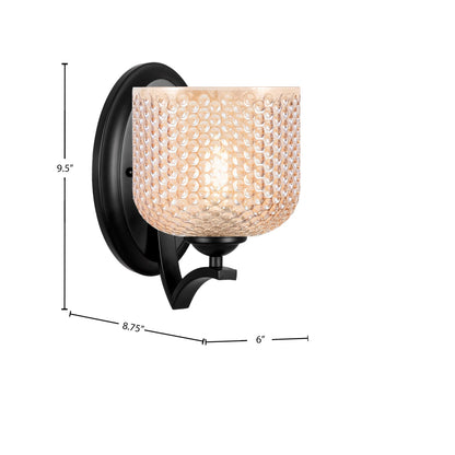 Toltec Zilo 1-Light Wall Sconce | Matte Black Steel and Amber Textured Glass | Hallway & Bedroom Accent | 6 x 9.5 x 8.75 in | Model 551-MB-4613