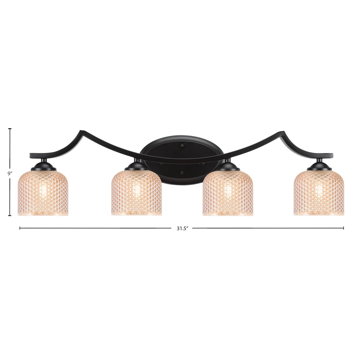 Toltec Zilo 31.5in 4-Light Bath Bar | Matte Black Steel and Amber Textured Glass | Bathroom Vanity & Powder Room | 31.5 x 9 x 8 in | Model 554-MB-4613