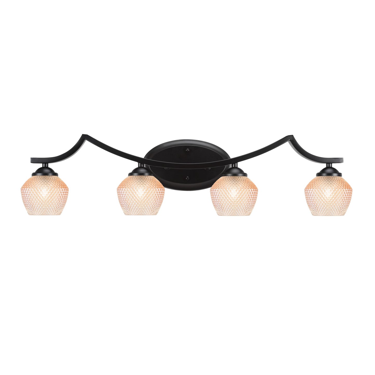 Toltec Zilo 31.5in 4-Light Bath Bar | Industrial Matte Black Steel and Amber Textured Glass | Bathroom Vanity | 31.5 x 9 x 8.75 in | Model 554-MB-4623