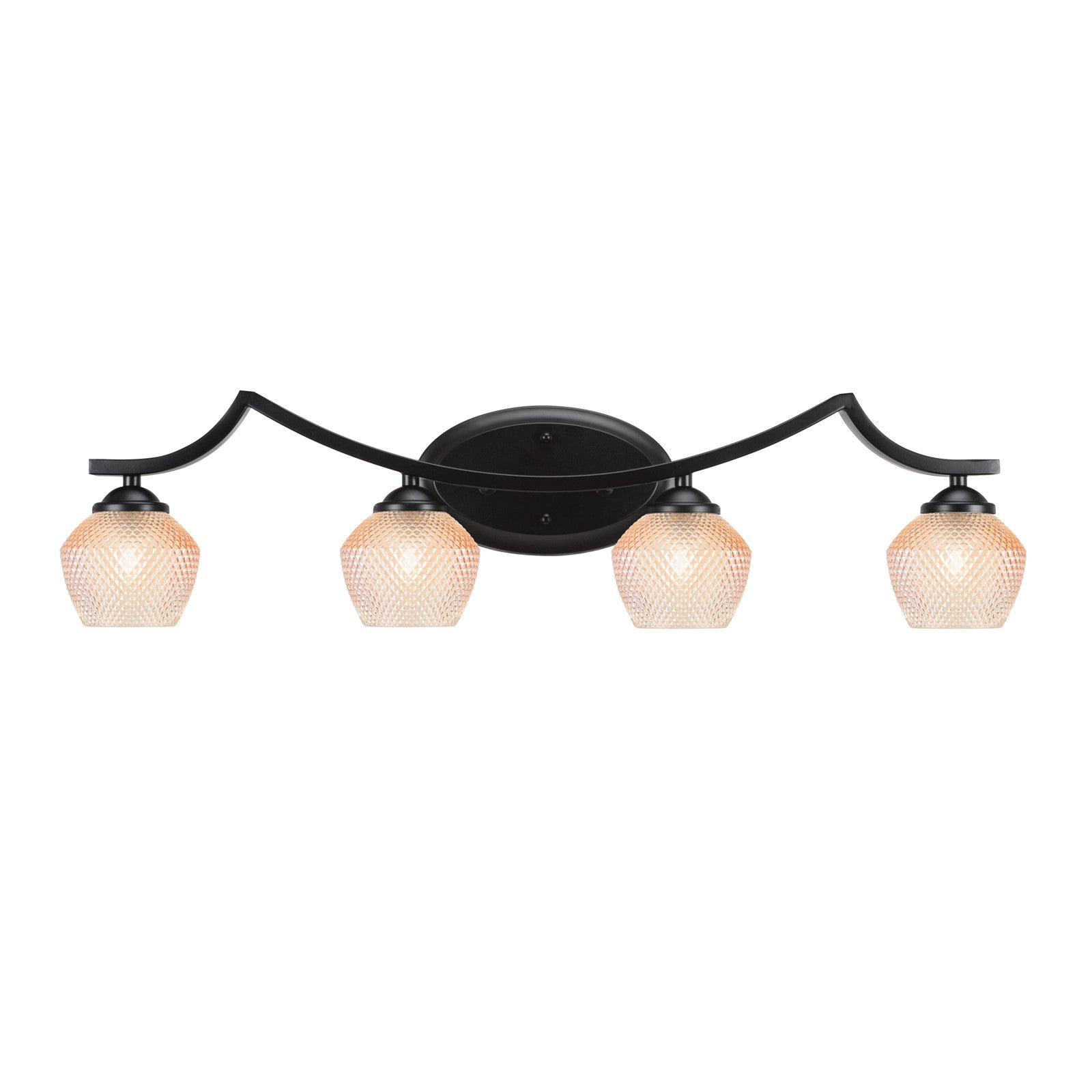 Toltec Zilo 31.5in 4-Light Bath Bar | Industrial Matte Black Steel and Amber Textured Glass | Bathroom Vanity | 31.5 x 9 x 8.75 in | Model 554-MB-4623