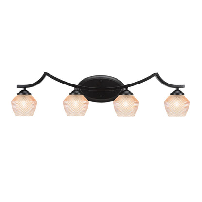 Toltec Zilo 31.5in 4-Light Bath Bar | Industrial Matte Black Steel and Amber Textured Glass | Bathroom Vanity | 31.5 x 9 x 8.75 in | Model 554-MB-4623