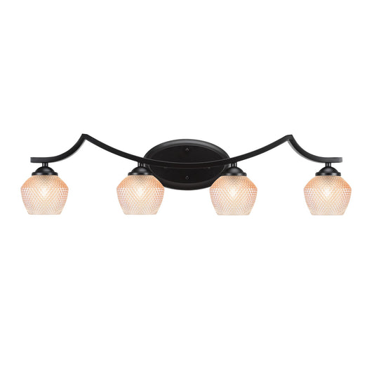 Toltec Zilo 31.5in 4-Light Bath Bar | Industrial Matte Black Steel and Amber Textured Glass | Bathroom Vanity | 31.5 x 9 x 8.75 in | Model 554-MB-4623