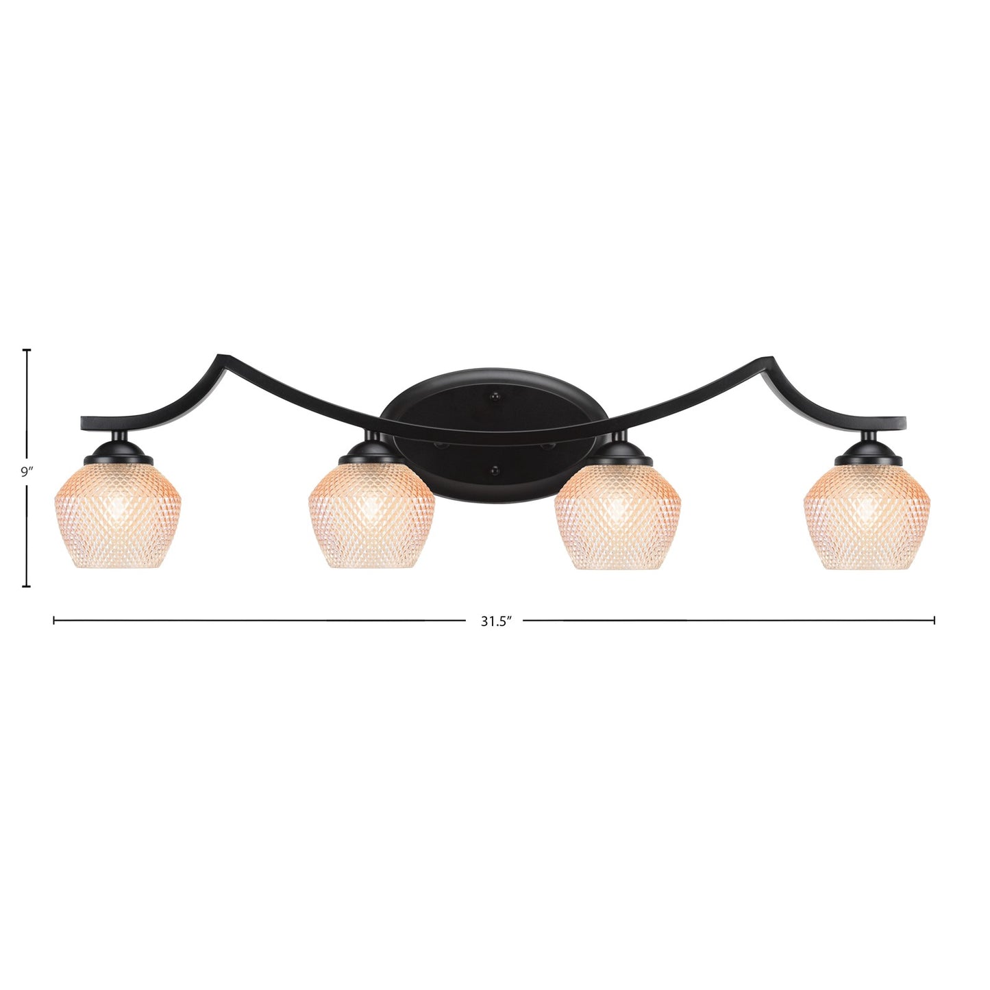 Toltec Zilo 31.5in 4-Light Bath Bar | Industrial Matte Black Steel and Amber Textured Glass | Bathroom Vanity | 31.5 x 9 x 8.75 in | Model 554-MB-4623