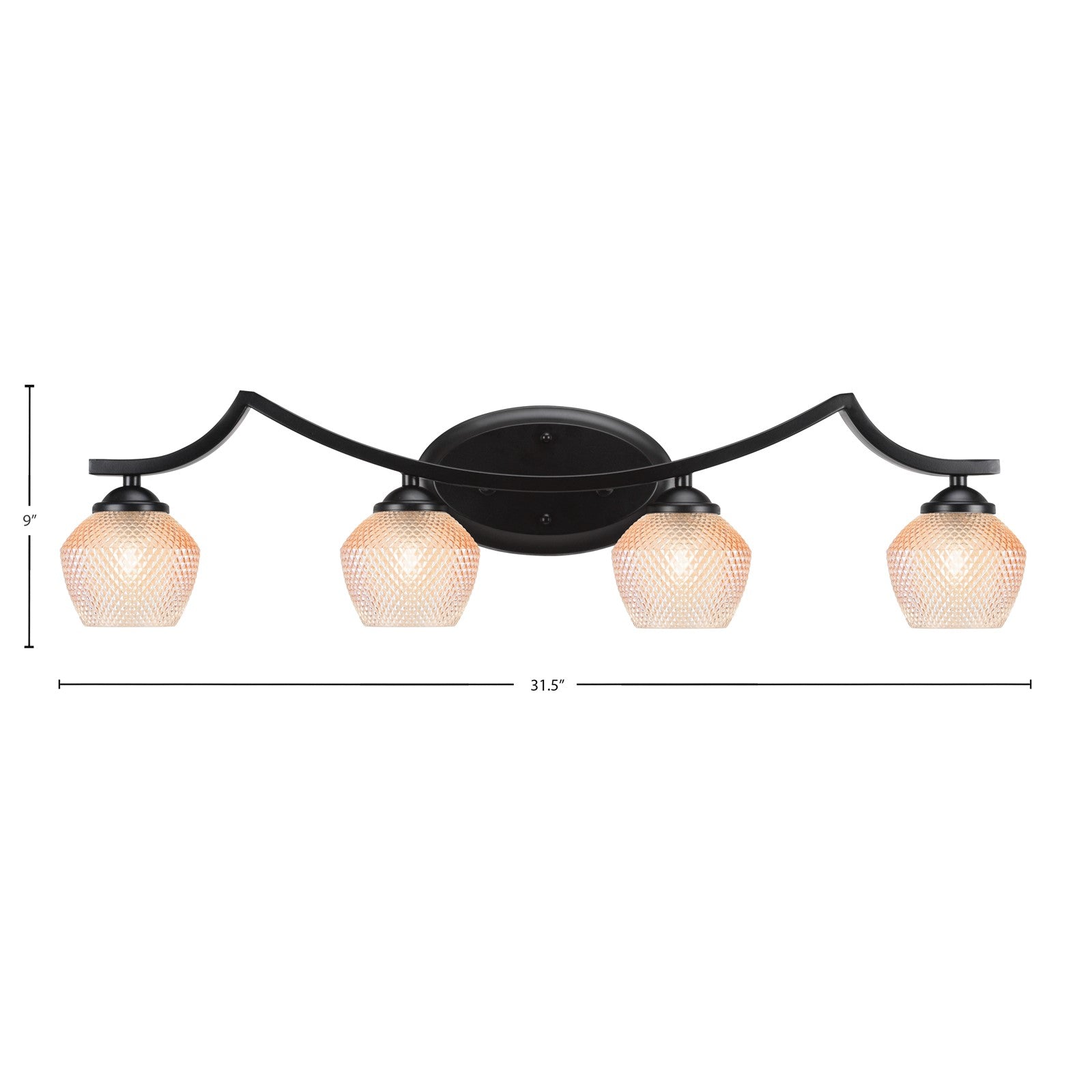 Toltec Zilo 31.5in 4-Light Bath Bar | Industrial Matte Black Steel and Amber Textured Glass | Bathroom Vanity | 31.5 x 9 x 8.75 in | Model 554-MB-4623