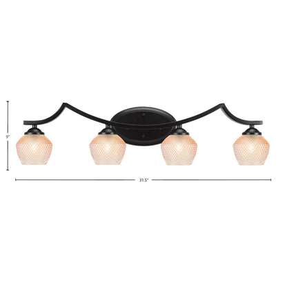 Toltec Zilo 31.5in 4-Light Bath Bar | Industrial Matte Black Steel and Amber Textured Glass | Bathroom Vanity | 31.5 x 9 x 8.75 in | Model 554-MB-4623