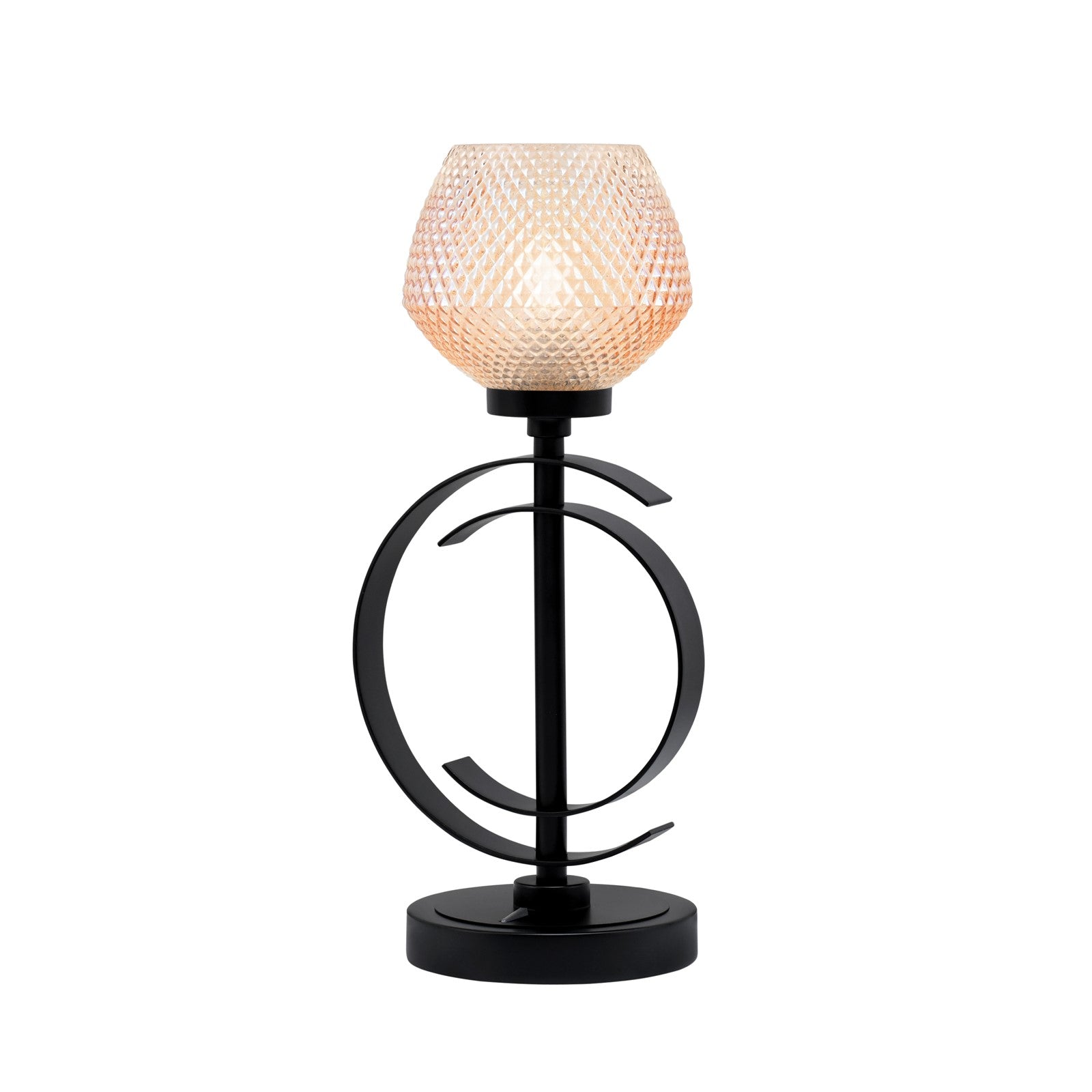 Toltec Accent Lamp 7.25in 1-Light Table Lamp | Industrial Matte Black Steel and Amber Textured Glass | Living Room & Bedroom Side Table | Model 56-MB-4623