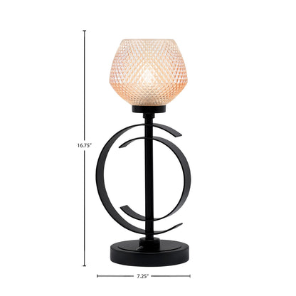 Toltec Accent Lamp 7.25in 1-Light Table Lamp | Industrial Matte Black Steel and Amber Textured Glass | Living Room & Bedroom Side Table | Model 56-MB-4623