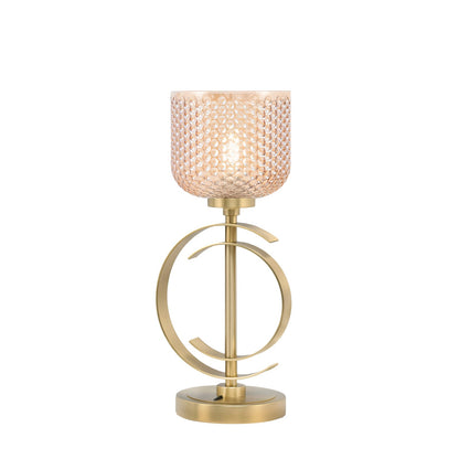 Toltec Accent Lamp 1-Light Table Lamp | Modern New Age Brass Steel and Amber Textured Glass | Bedside & Desk Accent | 7.25 x 7.25 x 16.75 in | Model 56-NAB-4613