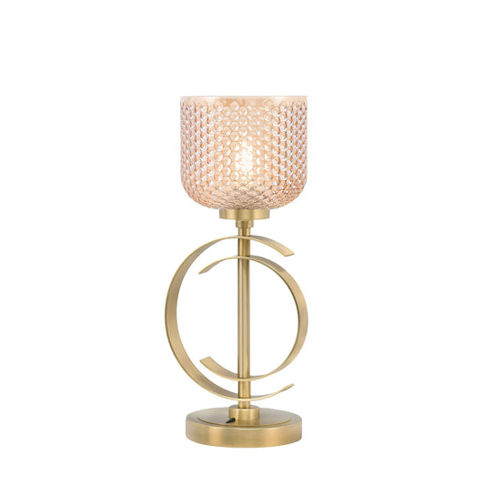 Toltec Accent Lamp 1-Light Table Lamp | Modern New Age Brass Steel and Amber Textured Glass | Bedside & Desk Accent | 7.25 x 7.25 x 16.75 in | Model 56-NAB-4613
