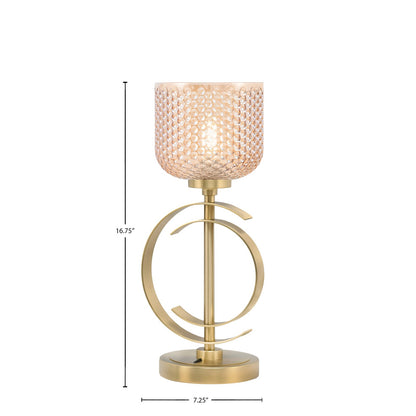 Toltec Accent Lamp 1-Light Table Lamp | Modern New Age Brass Steel and Amber Textured Glass | Bedside & Desk Accent | 7.25 x 7.25 x 16.75 in | Model 56-NAB-4613