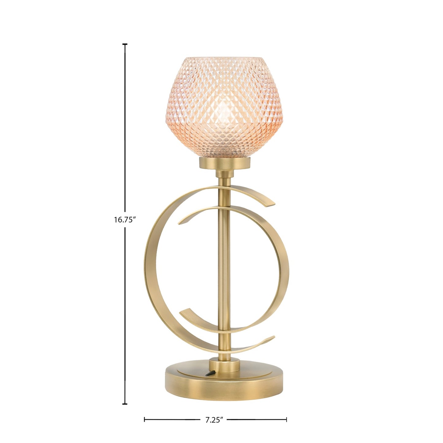 Toltec Accent Lamp 1-Light Table Lamp | New Age Brass Steel and Amber Textured Glass | Bedside & Living Room Accent | 7.25 x 7.25 x 16.75 in | Model 56-NAB-4623
