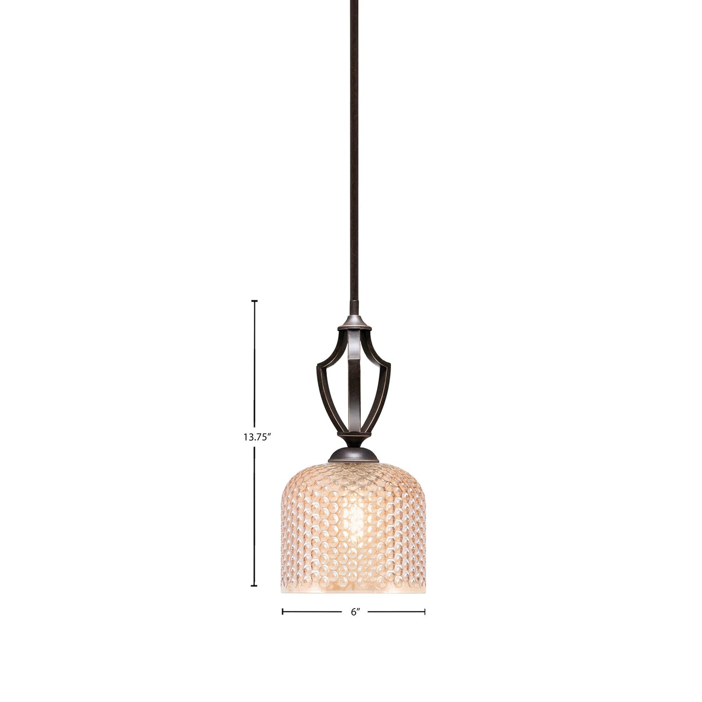 Toltec Zilo 6in 1-Light Mini Pendant | Modern Dark Granite Steel and Amber Textured Glass | Kitchen Island & Counter | 6 x 6 x 13.75 in | Model 561-DG-4613