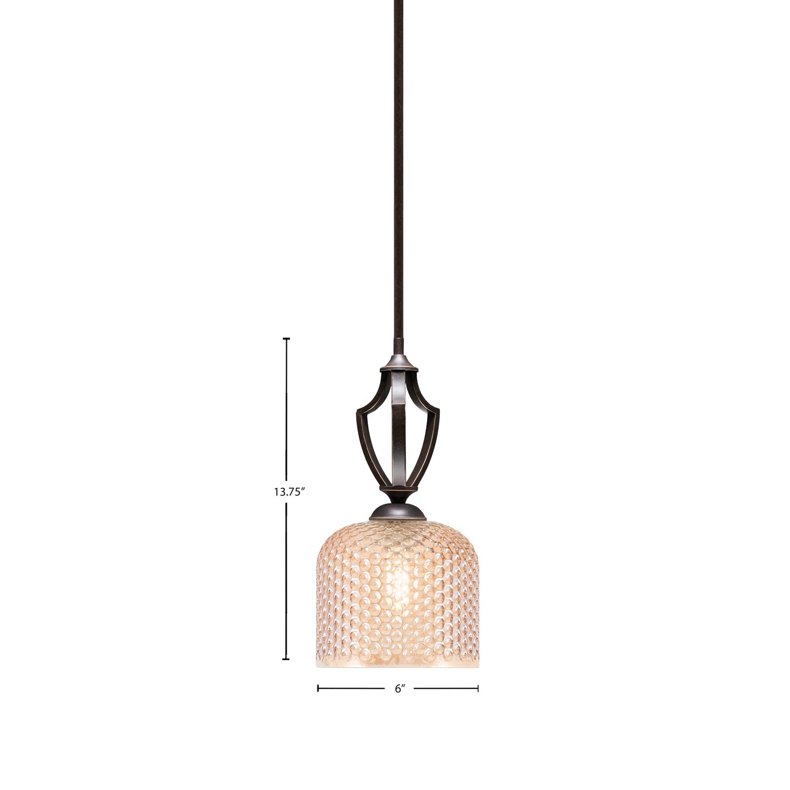 Toltec Zilo 6in 1-Light Mini Pendant | Modern Dark Granite Steel and Amber Textured Glass | Kitchen Island & Counter | 6 x 6 x 13.75 in | Model 561-DG-4613