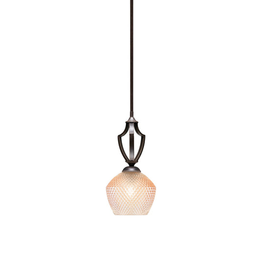 Toltec Zilo 6in 1-Light Mini Pendant | Dark Granite Steel and Amber Textured Glass | Kitchen Island & Dining Room | 6 x 6 x 13.75 in | Model 561-DG-4623