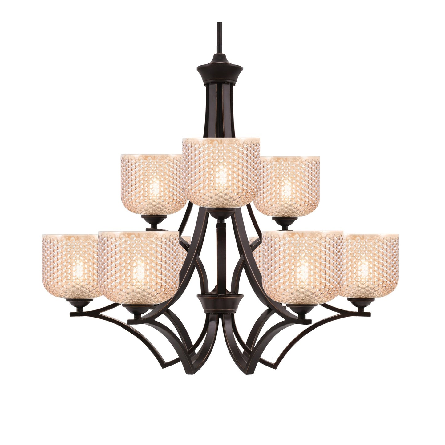 Toltec Zilo 30in 9-Light Uplight Chandelier | Modern Dark Granite Steel and Amber Textured Glass | Dining Room & Foyer | 30 x 30 x 28 in | Model 569-DG-4613