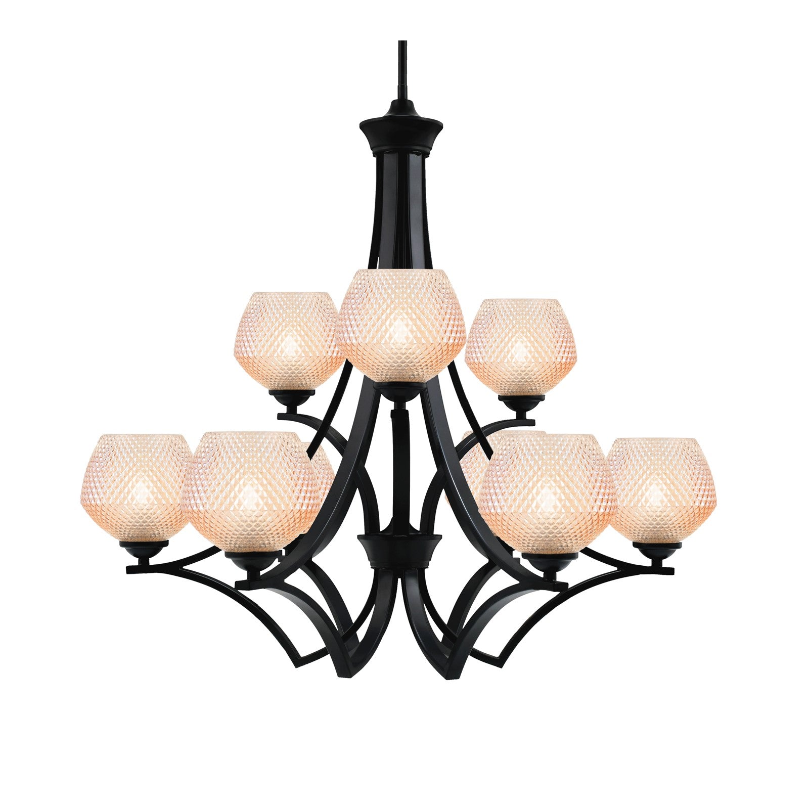 Toltec Zilo 30in 9-Light Chandelier | Matte Black Steel and Amber Textured Glass | Dining Room & Foyer | 30 x 30 x 27.75 in | Model 569-MB-4623