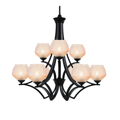 Toltec Zilo 30in 9-Light Chandelier | Matte Black Steel and Amber Textured Glass | Dining Room & Foyer | 30 x 30 x 27.75 in | Model 569-MB-4623