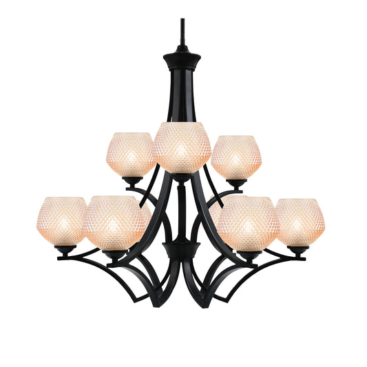 Toltec Zilo 30in 9-Light Chandelier | Matte Black Steel and Amber Textured Glass | Dining Room & Foyer | 30 x 30 x 27.75 in | Model 569-MB-4623