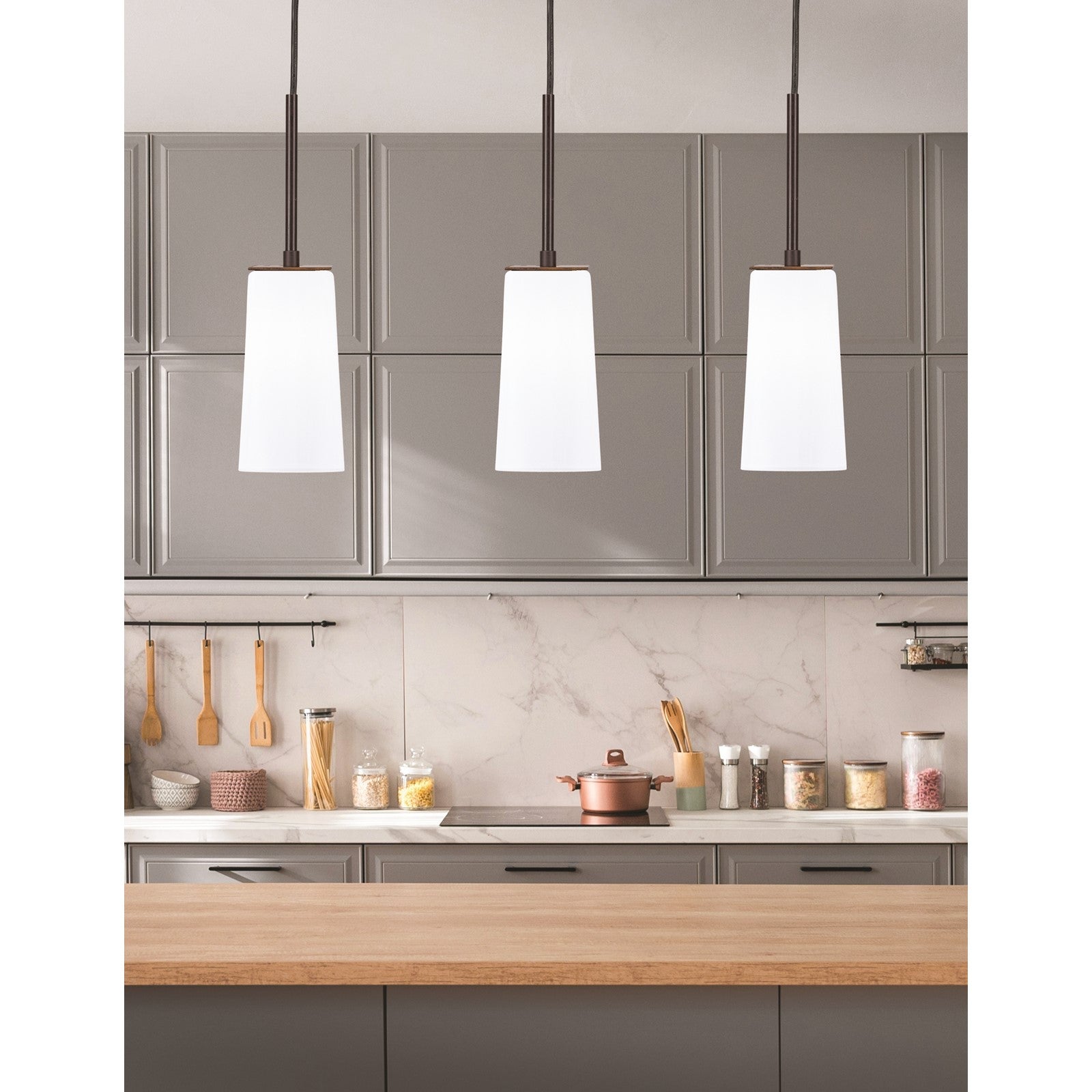 Toltec Apollo 5in 1-Light Mini Pendant | Modern Dark Granite Steel and White Opal Glass | Kitchen Island & Dining Room | 5 x 16.5 in | Model 572-DG-291