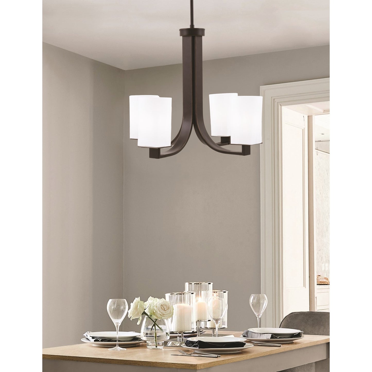 Toltec Apollo 21.5in 4-Light Uplight Chandelier | Dark Granite Steel and White Opal Glass | Dining Room & Living Room | 21.5 x 21.5 x 18.25 in | Model 574-DG-261