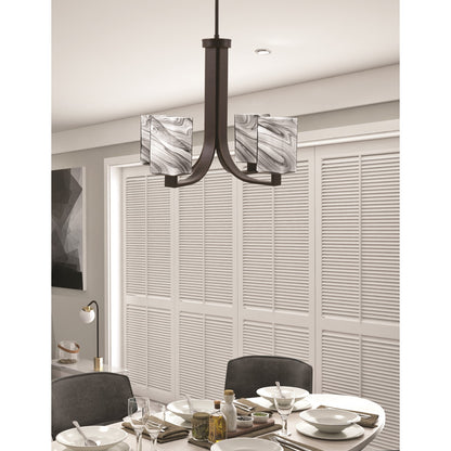 Toltec Apollo 21.25in 4-Light Uplight Chandelier | Dark Granite Steel and Onyx Swirl Glass | Dining Room & Living Room | 21.25 x 21.25 x 18.25 in | Model 574-DG-549