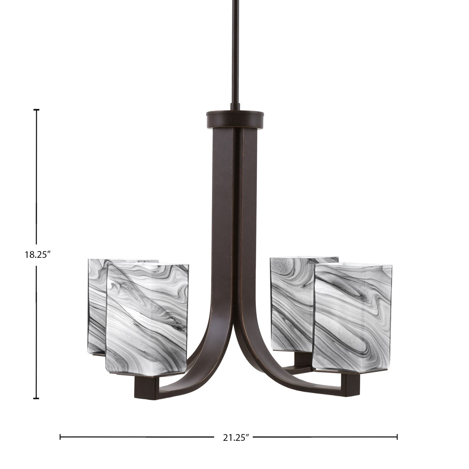 Toltec Apollo 21.25in 4-Light Uplight Chandelier | Dark Granite Steel and Onyx Swirl Glass | Dining Room & Living Room | 21.25 x 21.25 x 18.25 in | Model 574-DG-549