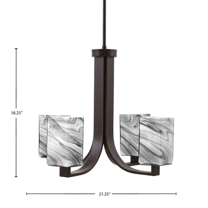Toltec Apollo 21.25in 4-Light Uplight Chandelier | Dark Granite Steel and Onyx Swirl Glass | Dining Room & Living Room | 21.25 x 21.25 x 18.25 in | Model 574-DG-549
