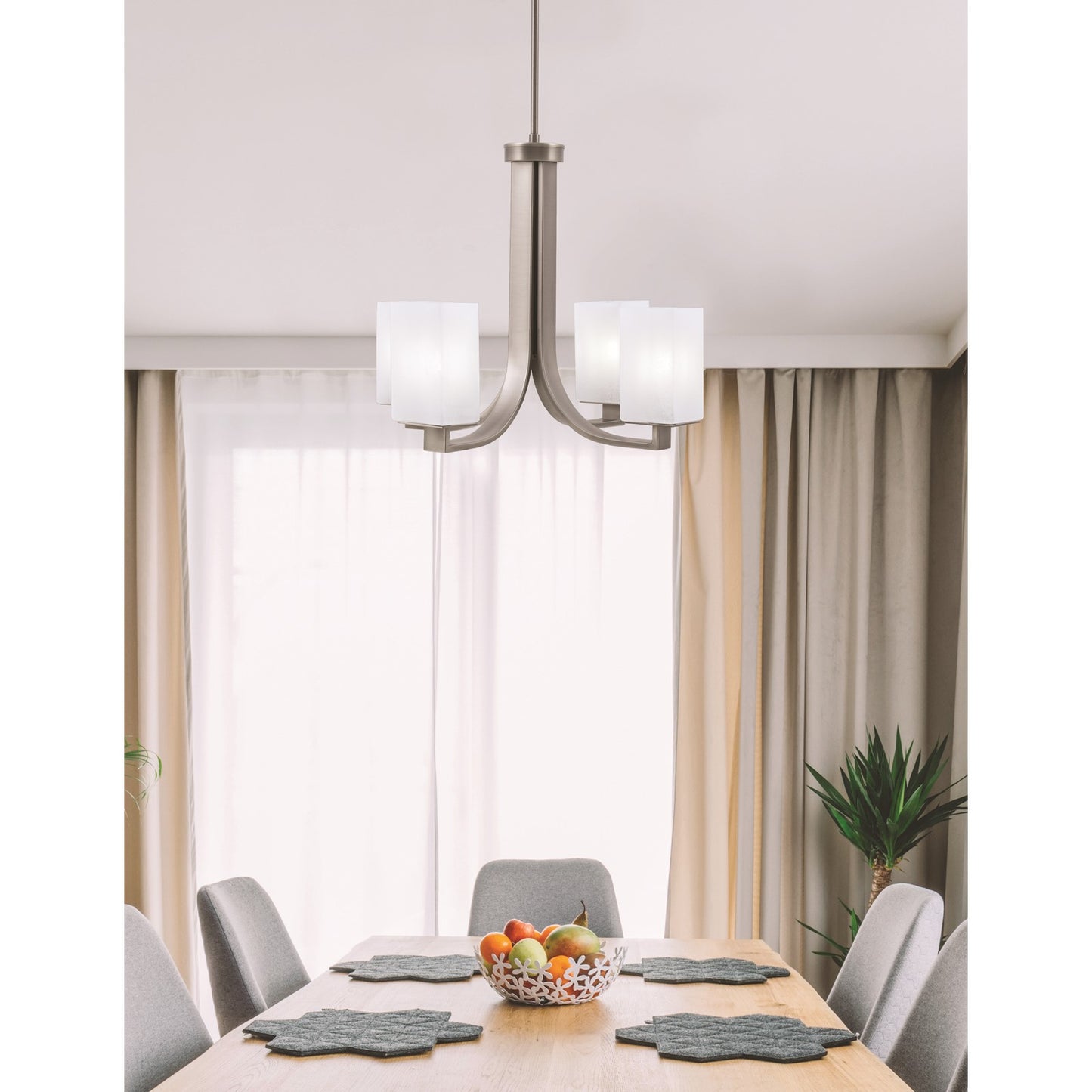 Toltec Apollo 21.25in 4-Light Uplight Chandelier | Modern Graphite Steel and White Marble Glass | Dining Room & Living Room | 21.25 x 21.25 x 18.25 in | Model 574-GP-541