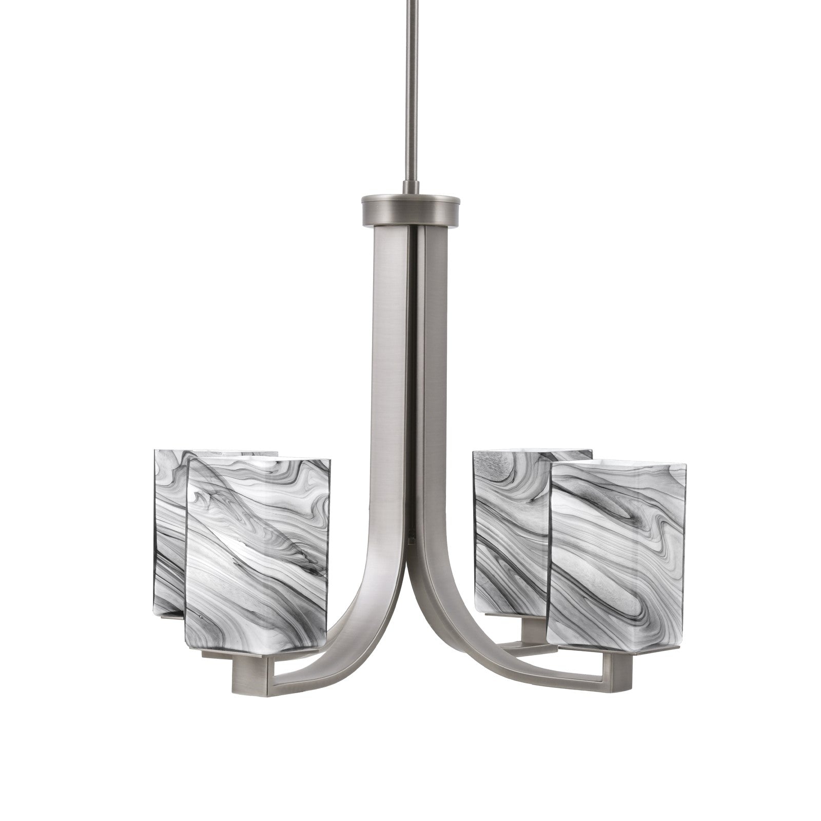 Toltec Apollo 21.25in 4-Light Uplight Chandelier | Modern Graphite Steel and Onyx Swirl Glass | Dining Room & Living Room | 21.25 x 21.25 x 18.25 in | Model 574-GP-549