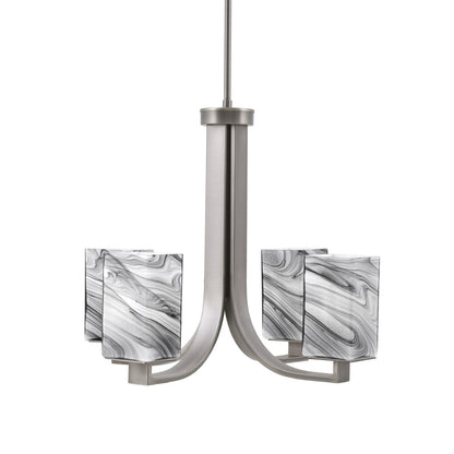 Toltec Apollo 21.25in 4-Light Uplight Chandelier | Modern Graphite Steel and Onyx Swirl Glass | Dining Room & Living Room | 21.25 x 21.25 x 18.25 in | Model 574-GP-549