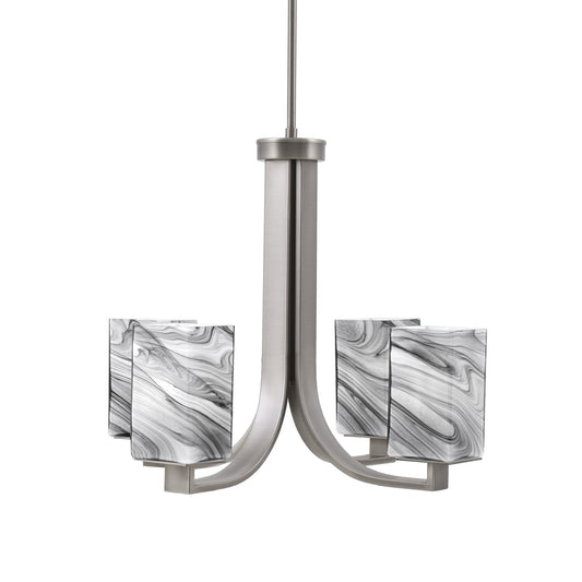 Toltec Apollo 21.25in 4-Light Uplight Chandelier | Modern Graphite Steel and Onyx Swirl Glass | Dining Room & Living Room | 21.25 x 21.25 x 18.25 in | Model 574-GP-549