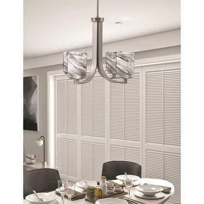 Toltec Apollo 21.25in 4-Light Uplight Chandelier | Modern Graphite Steel and Onyx Swirl Glass | Dining Room & Living Room | 21.25 x 21.25 x 18.25 in | Model 574-GP-549