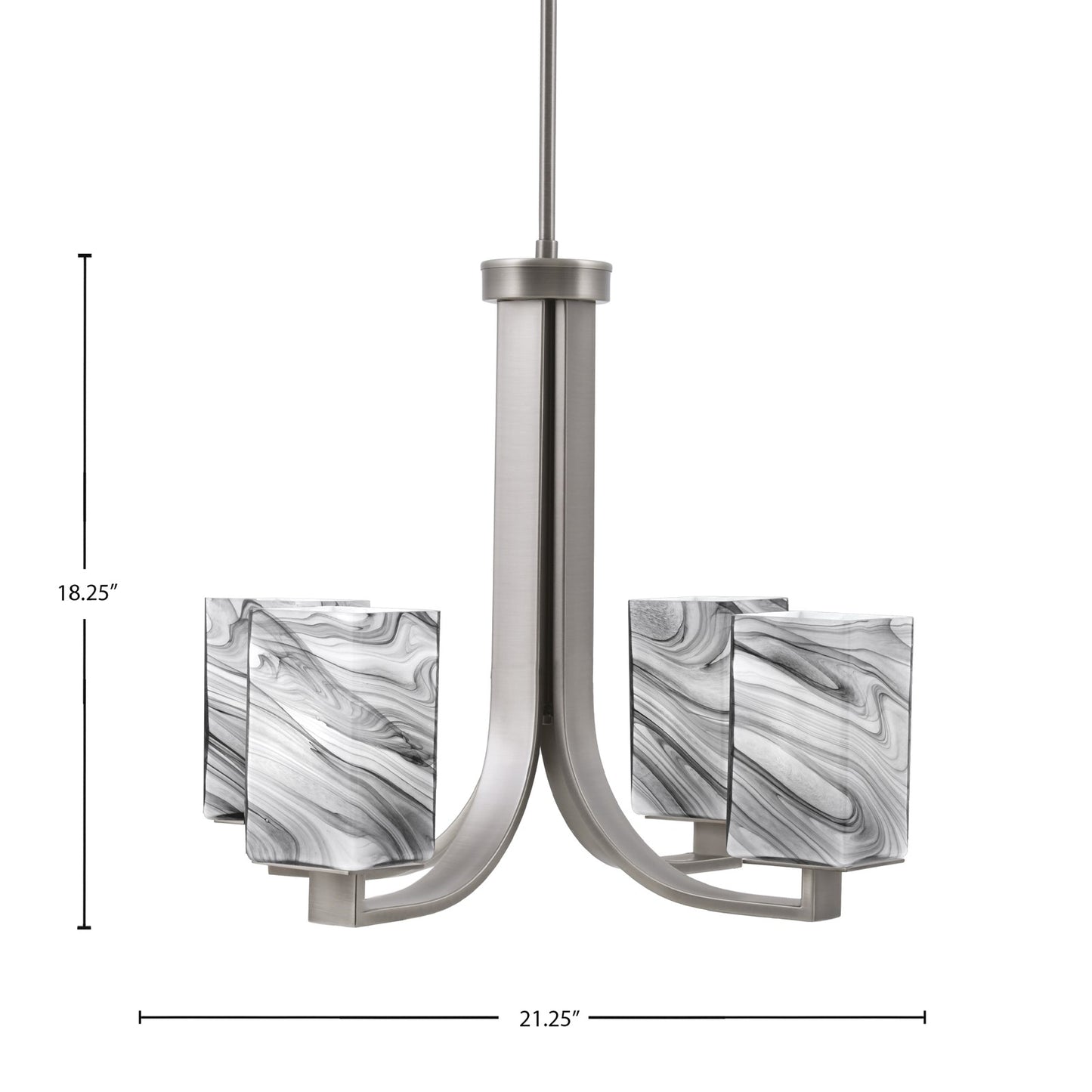 Toltec Apollo 21.25in 4-Light Uplight Chandelier | Modern Graphite Steel and Onyx Swirl Glass | Dining Room & Living Room | 21.25 x 21.25 x 18.25 in | Model 574-GP-549