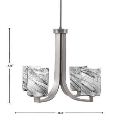Toltec Apollo 21.25in 4-Light Uplight Chandelier | Modern Graphite Steel and Onyx Swirl Glass | Dining Room & Living Room | 21.25 x 21.25 x 18.25 in | Model 574-GP-549