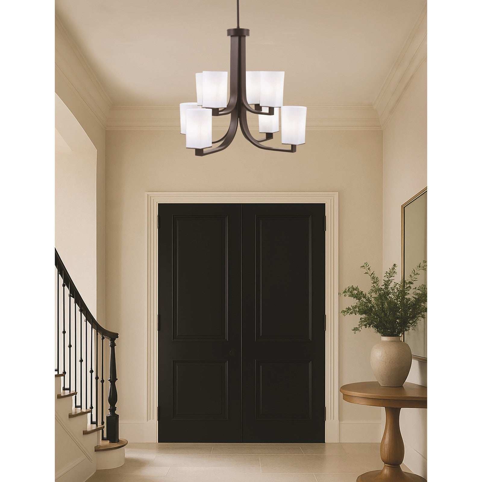 Toltec Apollo 27.5in 8-Light Chandelier | Dark Granite Steel and White Opal Glass | Dining Room & Living Room | 27.5 x 27.5 x 22.75 in | Model 578-DG-261