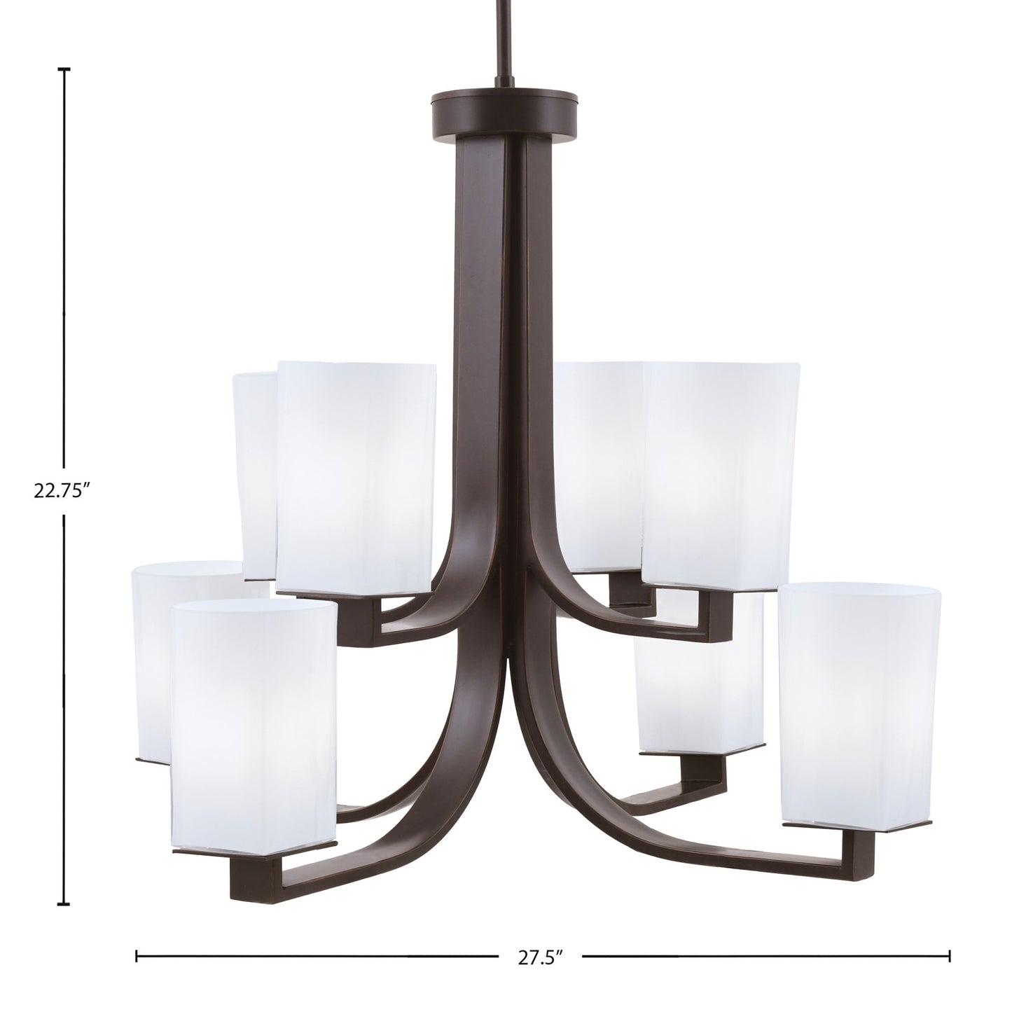 Toltec Apollo 27.5in 8-Light Chandelier | Dark Granite Steel and White Opal Glass | Dining Room & Living Room | 27.5 x 27.5 x 22.75 in | Model 578-DG-261