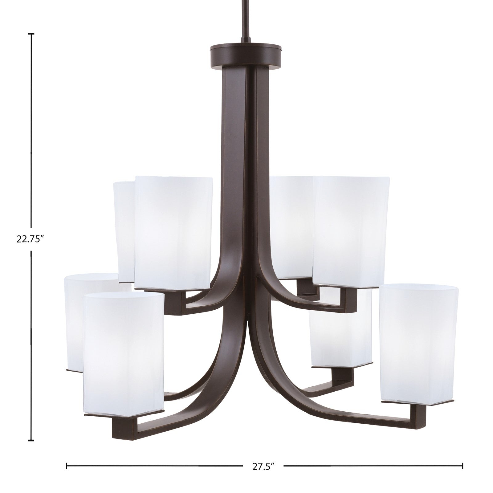 Toltec Apollo 27.5in 8-Light Chandelier | Dark Granite Steel and White Opal Glass | Dining Room & Living Room | 27.5 x 27.5 x 22.75 in | Model 578-DG-261