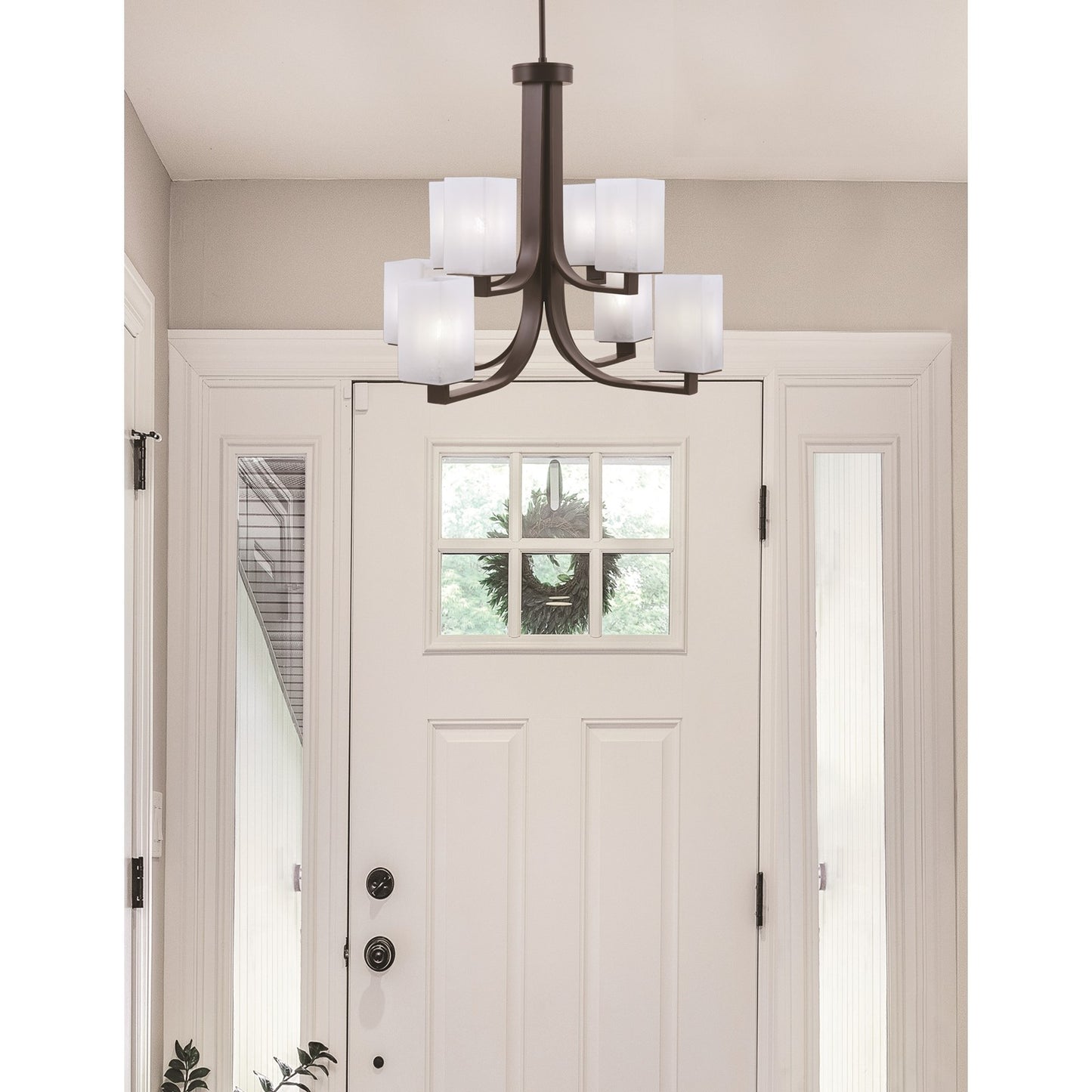 Toltec Apollo 26.5in 8-Light Chandelier | Dark Granite Steel and White Marble Glass | Dining Room & Living Room | 26.5 x 26.5 x 22.75 in | Model 578-DG-541