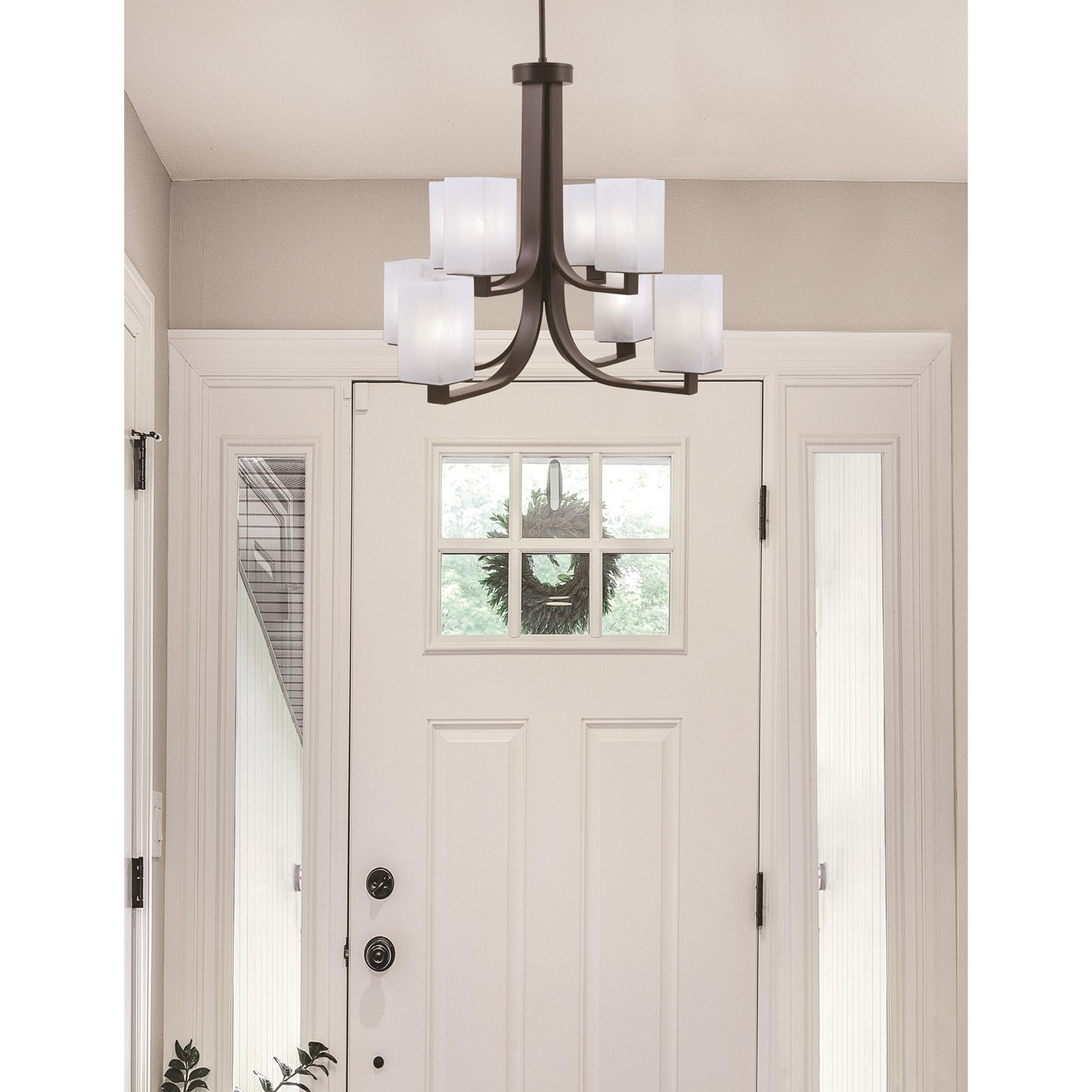 Toltec Apollo 26.5in 8-Light Chandelier | Dark Granite Steel and White Marble Glass | Dining Room & Living Room | 26.5 x 26.5 x 22.75 in | Model 578-DG-541