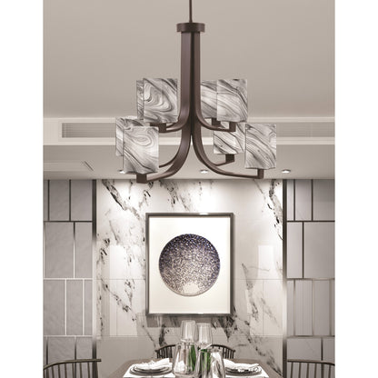 Toltec Apollo 26.5in 8-Light Chandelier | Dark Granite Steel and Onyx Swirl Glass | Dining Room & Foyer | 26.5 x 26.5 x 22.75 in | Model 578-DG-549