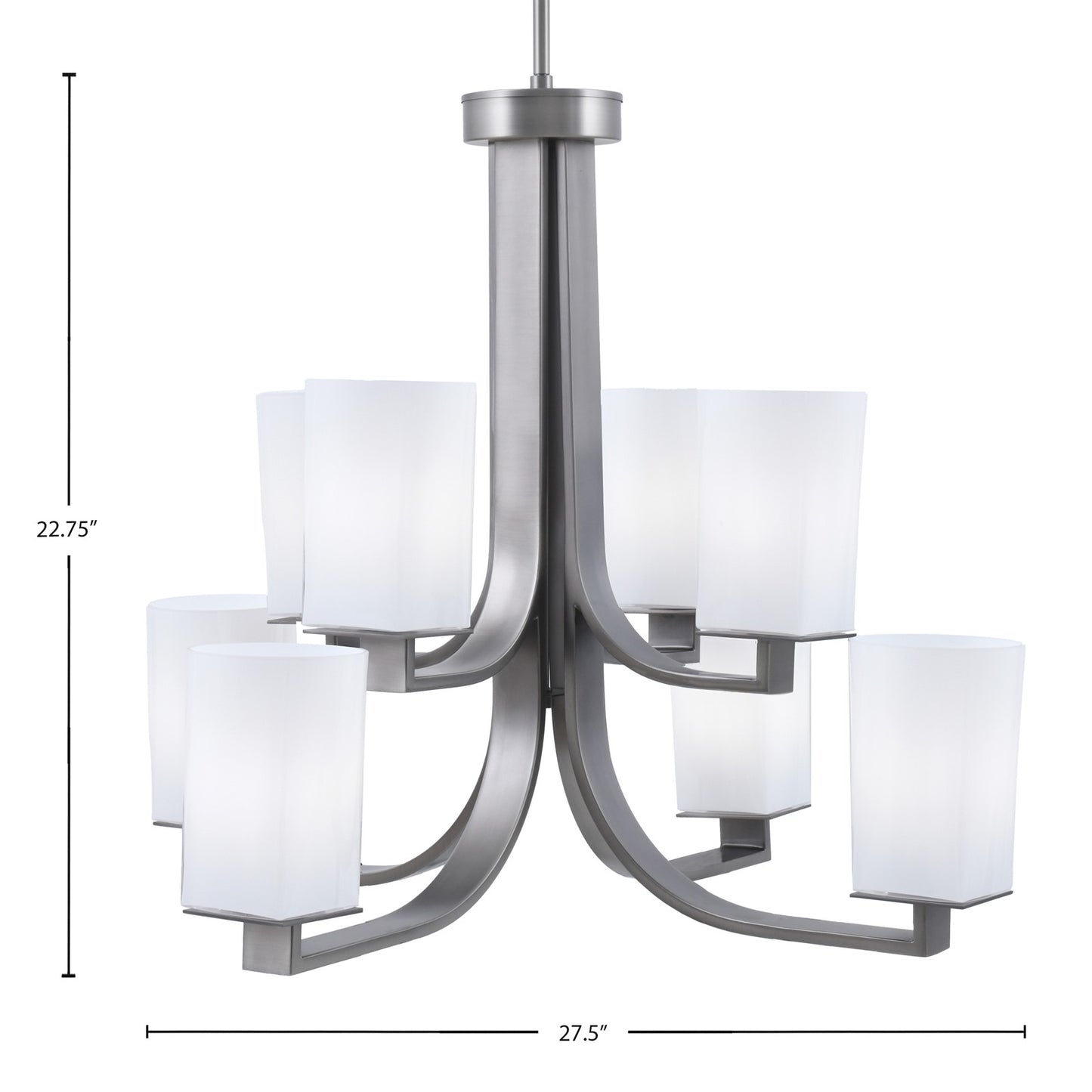 Toltec Apollo 27.5in 8-Light Uplight Chandelier | Graphite Steel and White Opal Glass | Dining Room & Living Room | 27.5 x 27.5 x 22.75 in | Model 578-GP-261