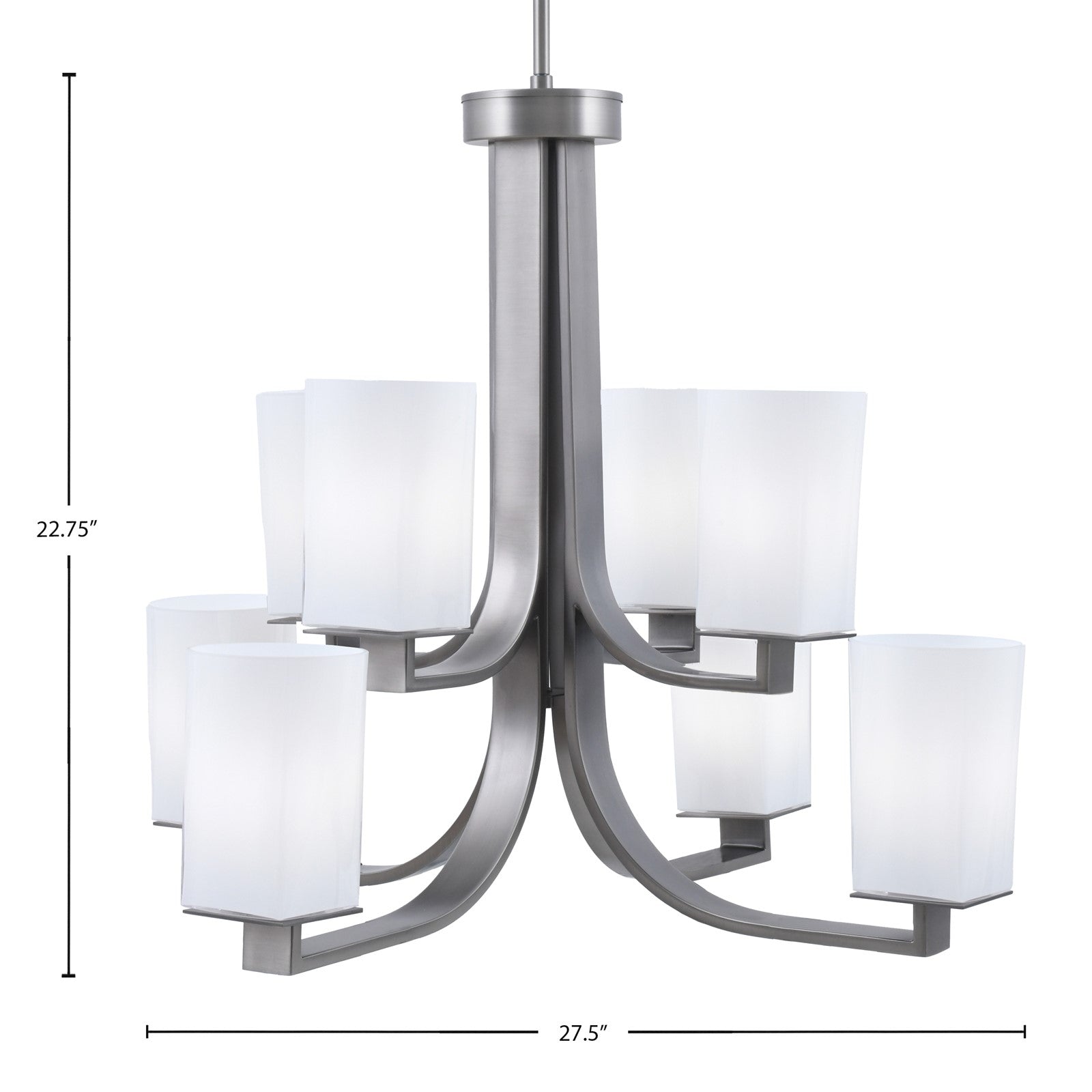 Toltec Apollo 27.5in 8-Light Uplight Chandelier | Graphite Steel and White Opal Glass | Dining Room & Living Room | 27.5 x 27.5 x 22.75 in | Model 578-GP-261